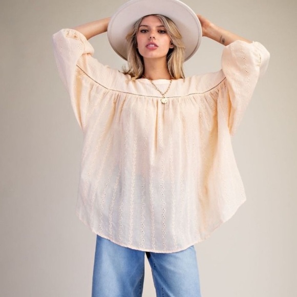 835 ❤️ EASEL EYELET LACE MIX COTTON GAUZE MINERAL WASHED
TOP - Picture 4 of 5